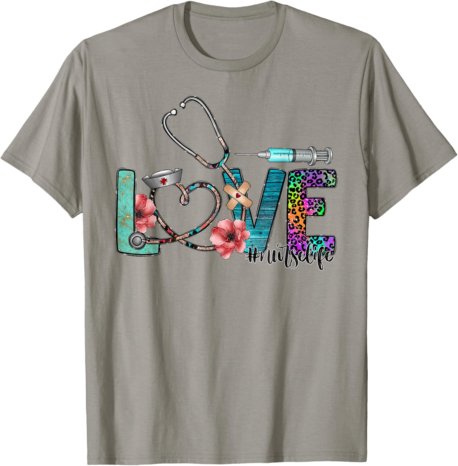 Nurse Life for Love Nurse Leopard Nurse's Week Valentine T-Shirt - T-Shirt | Sand