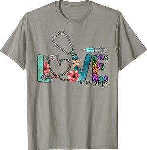 Nurse Life for Love Nurse Leopard Nurse's Week Valentine T-Shirt - T-Shirt | Sand