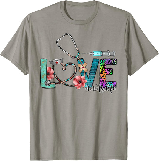 Nurse Life for Love Nurse Leopard Nurse's Week Valentine T-Shirt - T-Shirt | Sand