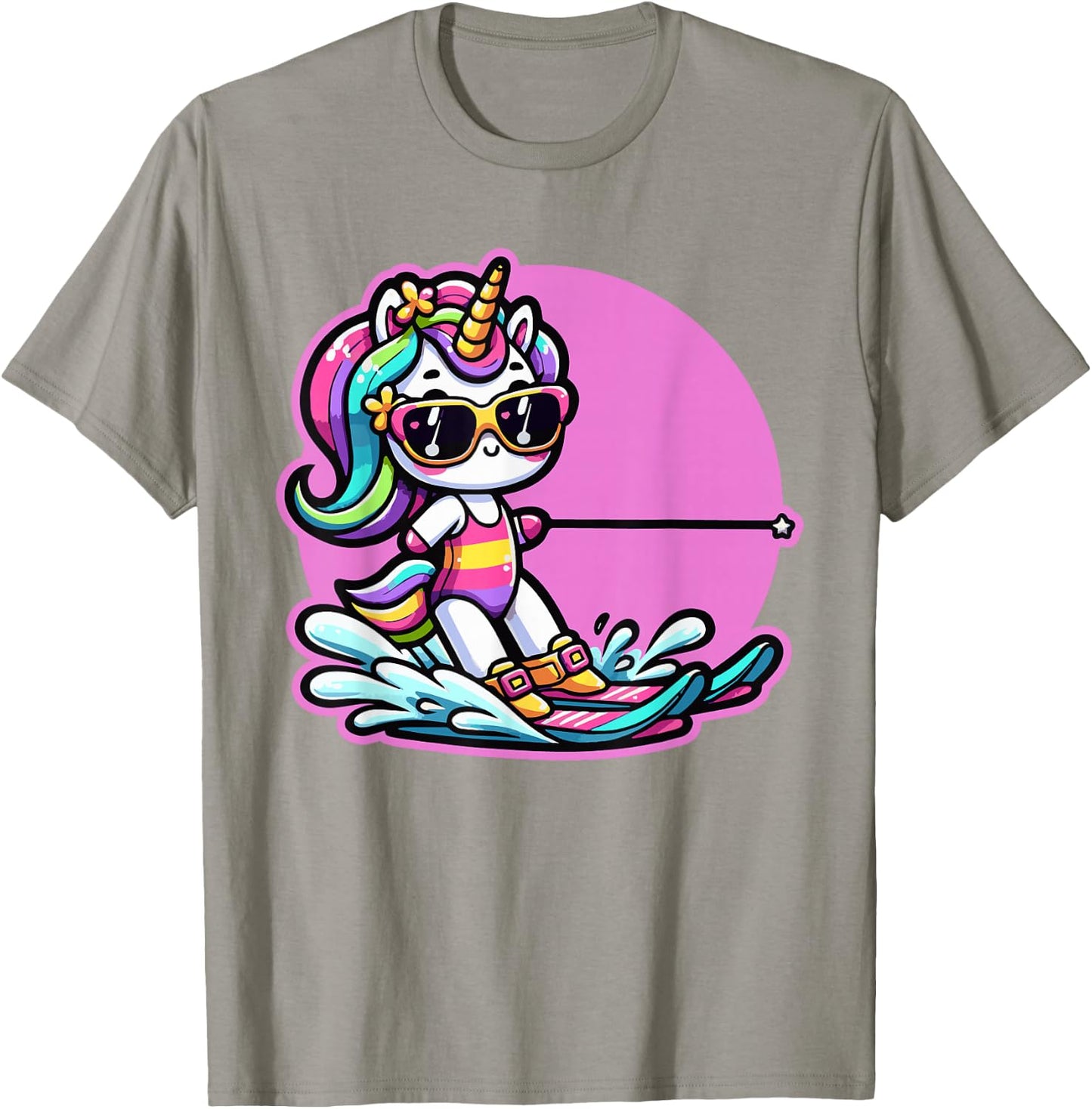 Waterski Girl Waterskier Unicorn Waterski T-Shirt - T-Shirt | Sand