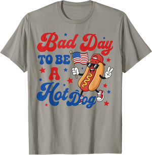 Patriotic USA Grilling Bad Day to Be A Hot Dog 4th July BBQ T-Shirt - T-Shirt | Sand