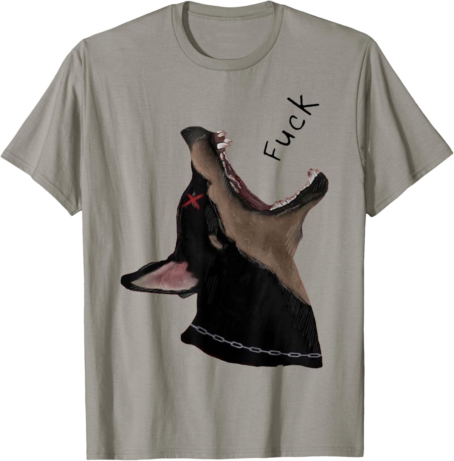 Doberman Dog Fuck Howling Yelling Art T-Shirt - T-Shirt | Sand