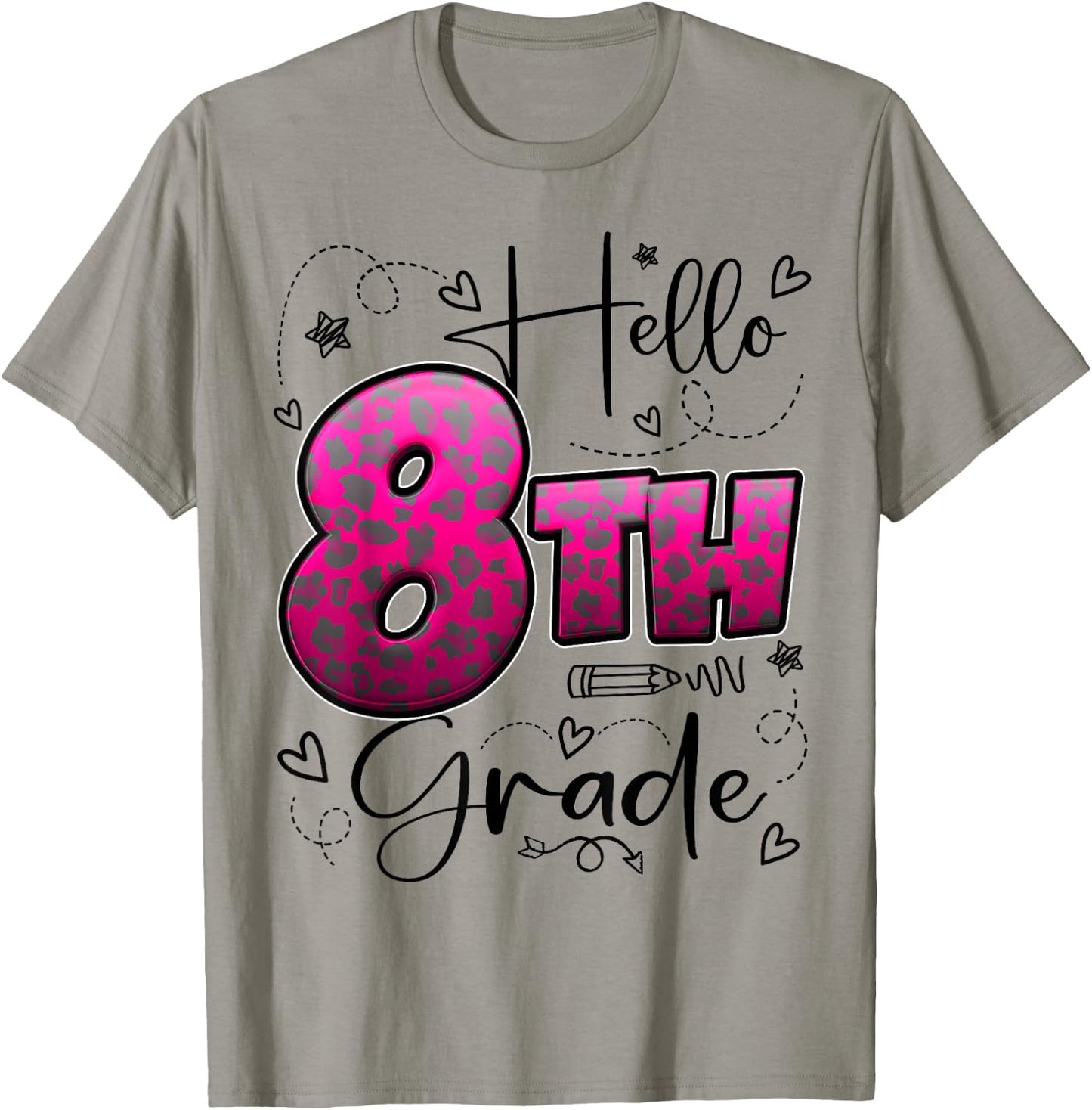 Hello 8th Grade Back To School Eighth Grade Leopard Print T-Shirt - T-Shirt | Sand