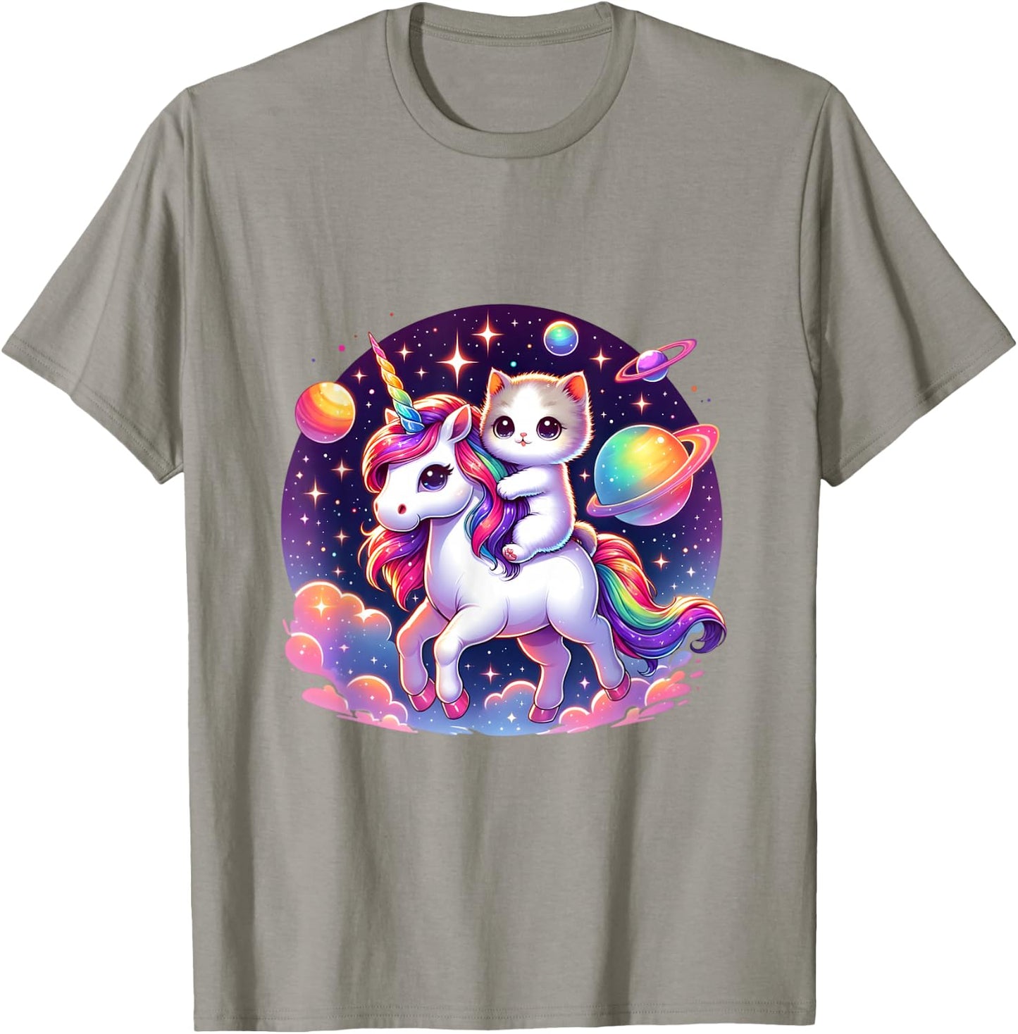 Cat Unicorn Graphic Cute Cat Riding Unicorn Lover Boys Girls T-Shirt - T-Shirt | Sand