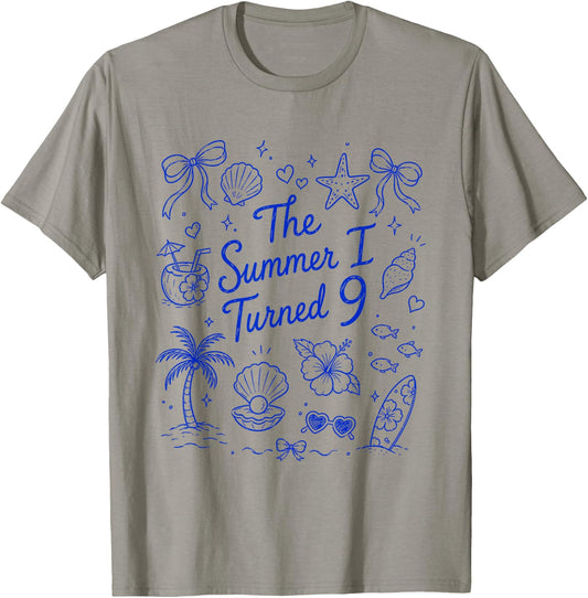 The Summer I Turned 9 Tropical Beach Birthday T-Shirt - T-Shirt | Sand