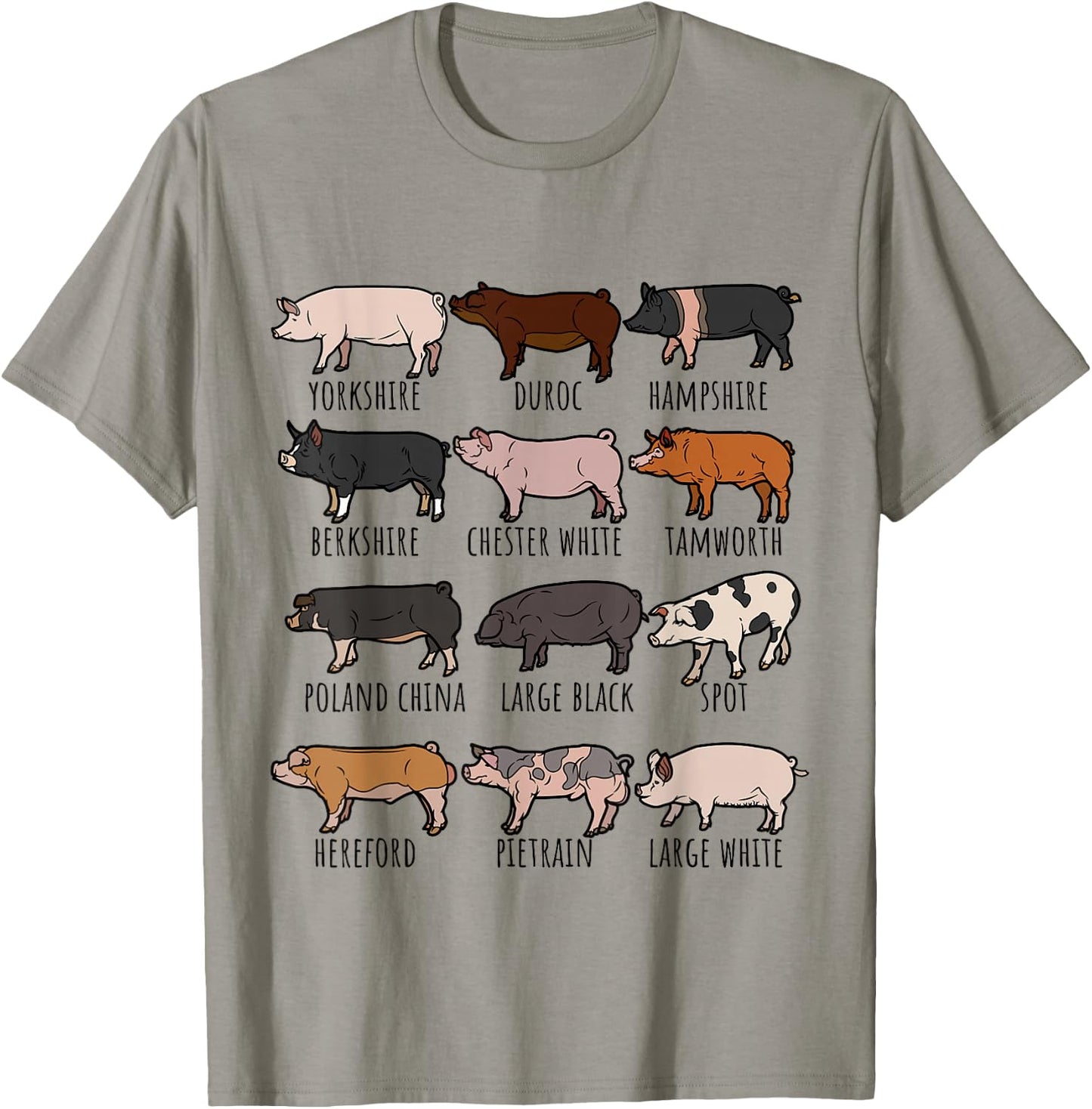 Type of Pigs Breeds Collection,Cute Piggery farm Pig Farmers T-Shirt - T-Shirt | Sand