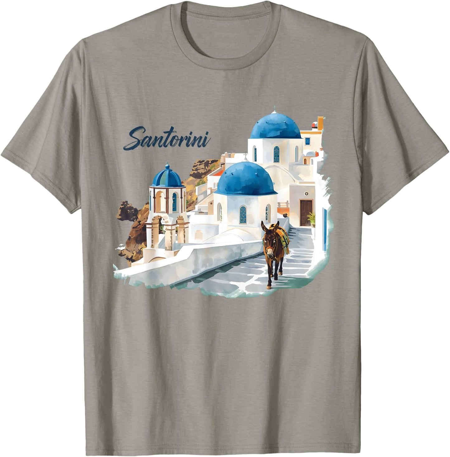 Donkey on Santorini Streets in Greece Tourist Keepsake Women T-Shirt - T-Shirt | Sand