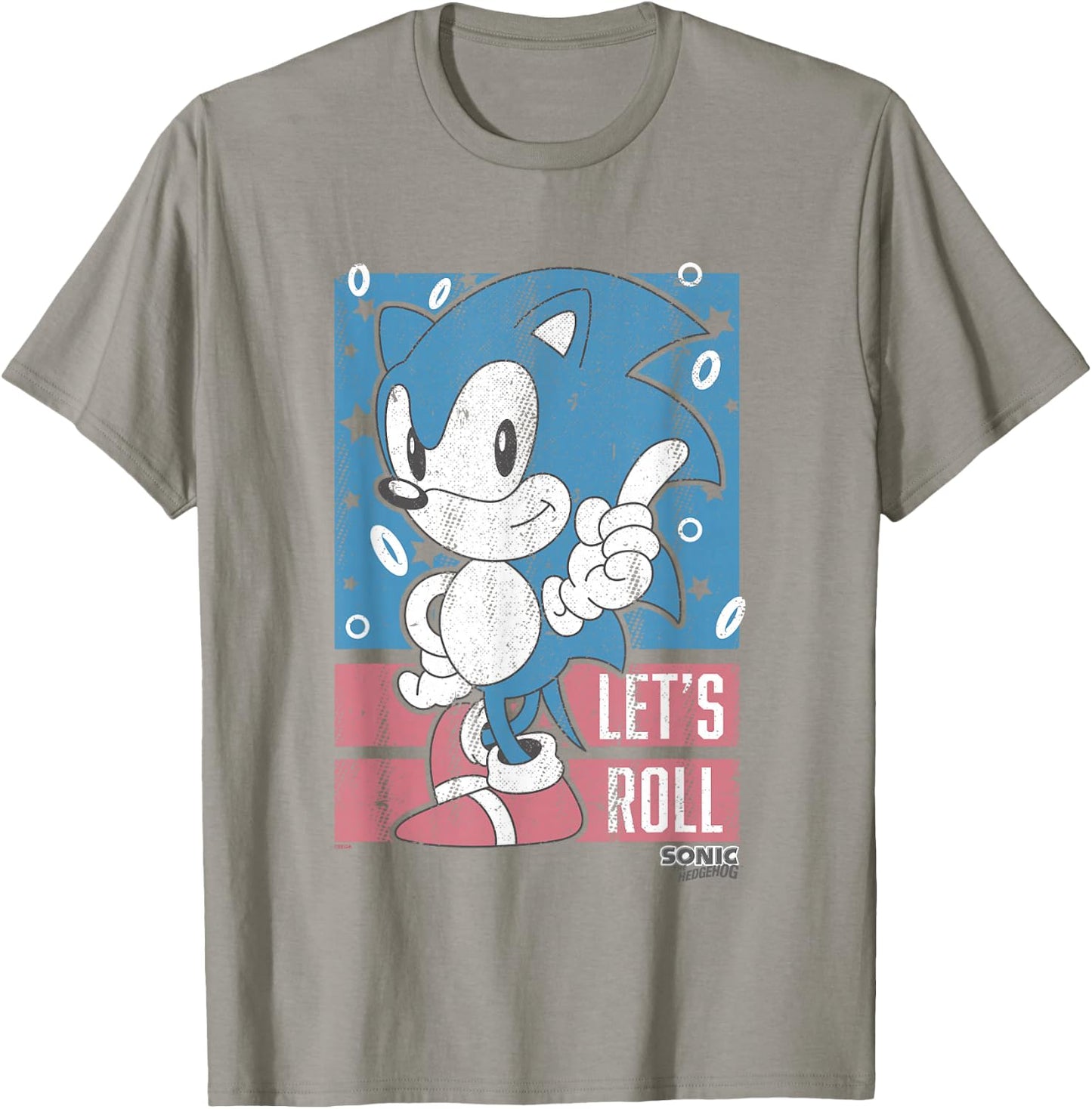 Sonic The Hedgehog Let's Roll Americana Distressed Logo T-Shirt - T-Shirt | Sand