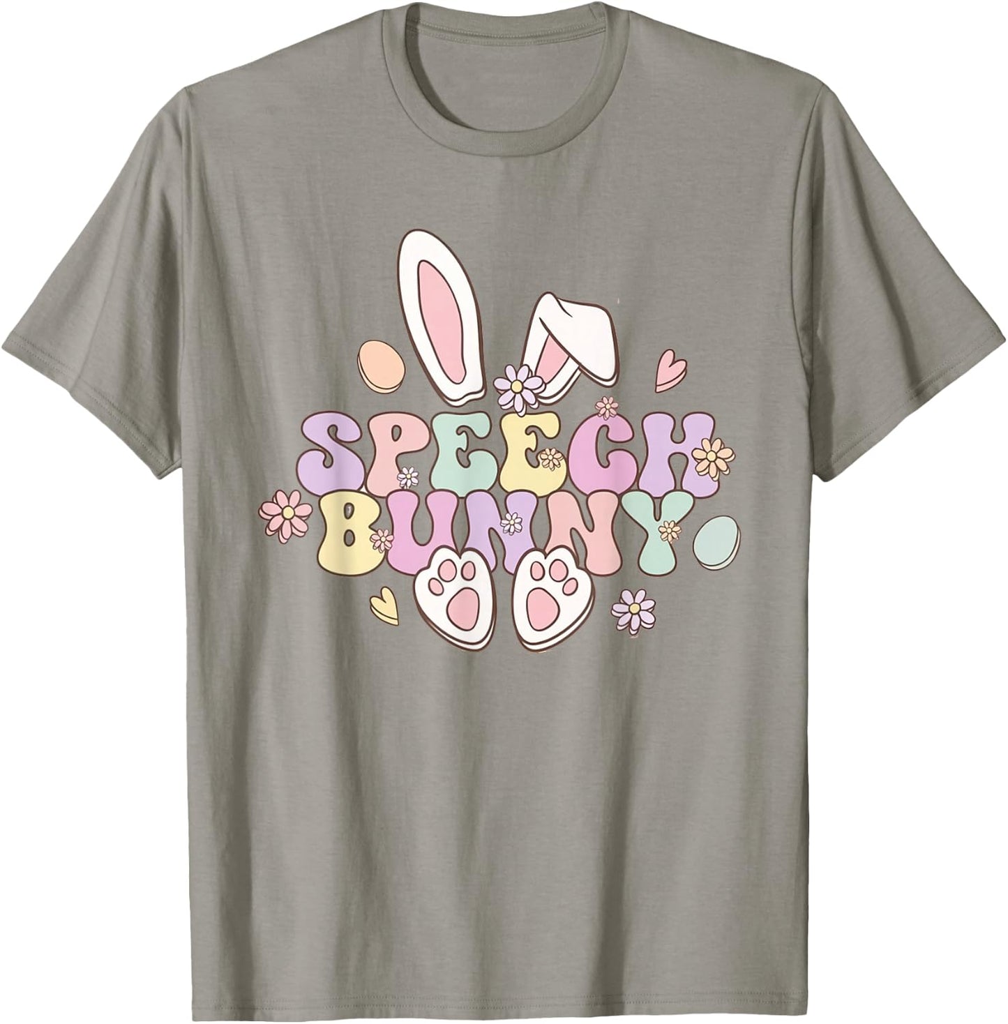 Groovy Retro Speech Bunny Easter Speech Pathologist SLP T-Shirt - T-Shirt | Sand
