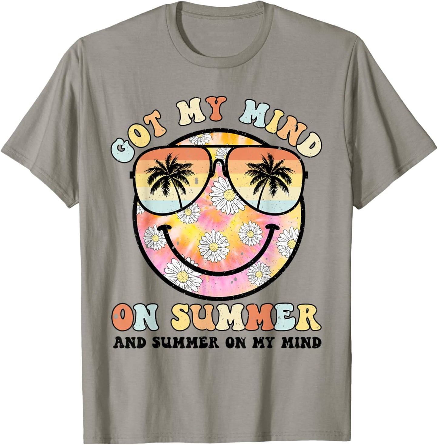 Groovy Happy Face Summer Vibes Got My Mind On Summer Teacher T-Shirt - T-Shirt | Sand