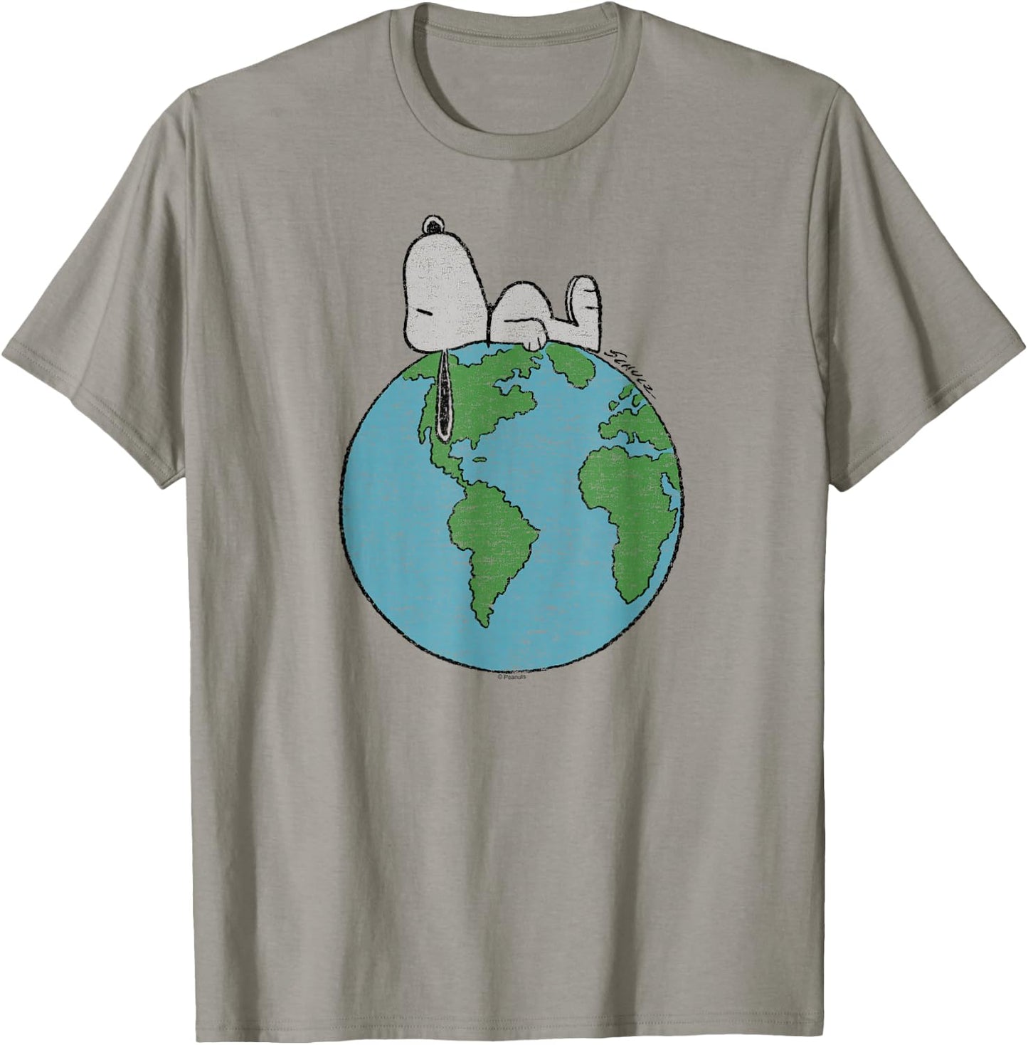 Peanuts - Snoopy Earth Day Laying On Top of the World T-Shirt - T-Shirt | Sand