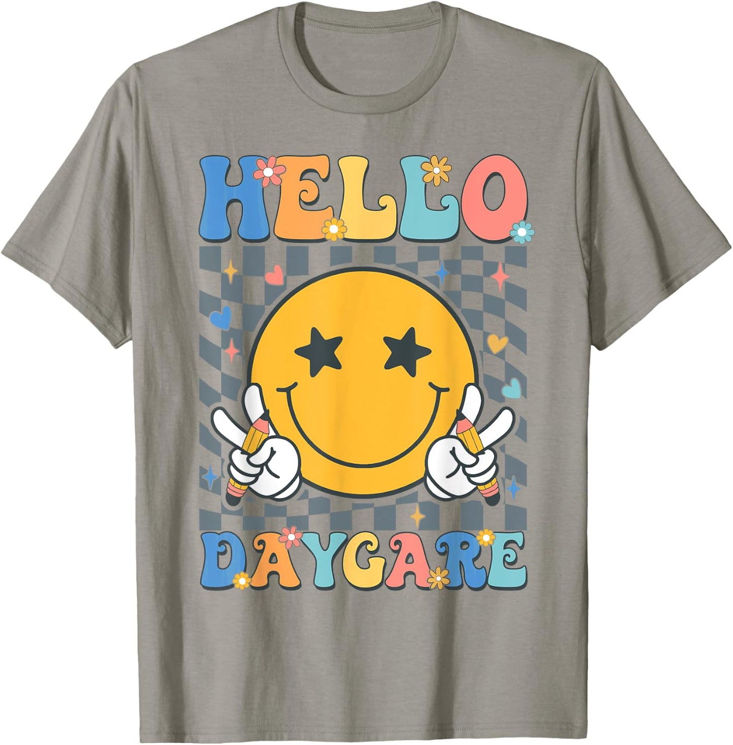 Hello Daycare Team Groovy Back To School Daycare Teacher Kid T-Shirt - T-Shirt | Sand