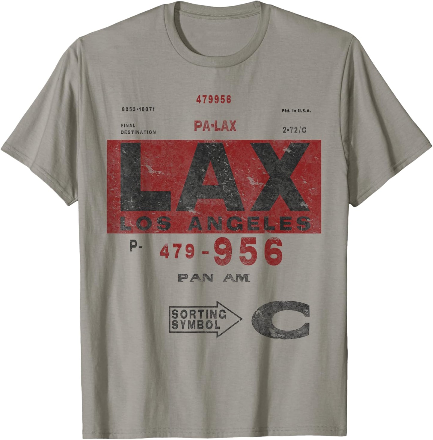 LAX Los Angeles Airport Vintage Airline Tag Travel Pilot Medium Heather Grey T-Shirt - T-Shirt | Sand