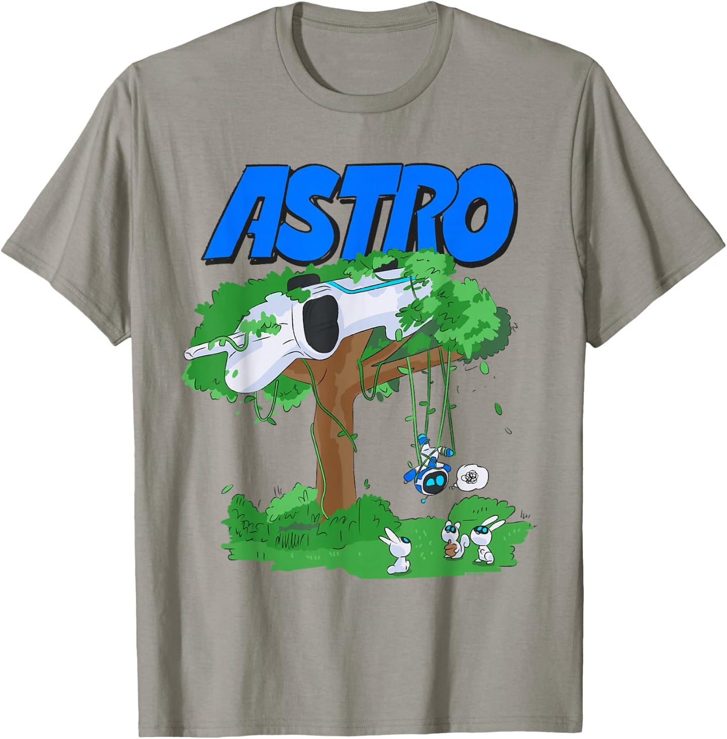 Astro Bot Tree Crash with Bunnies Fun Video Game T-Shirt - T-Shirt | Sand