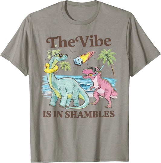 The Vibe is in Shambles Funny Dinosaur Beach Meteor T-Shirt - T-Shirt | Sand