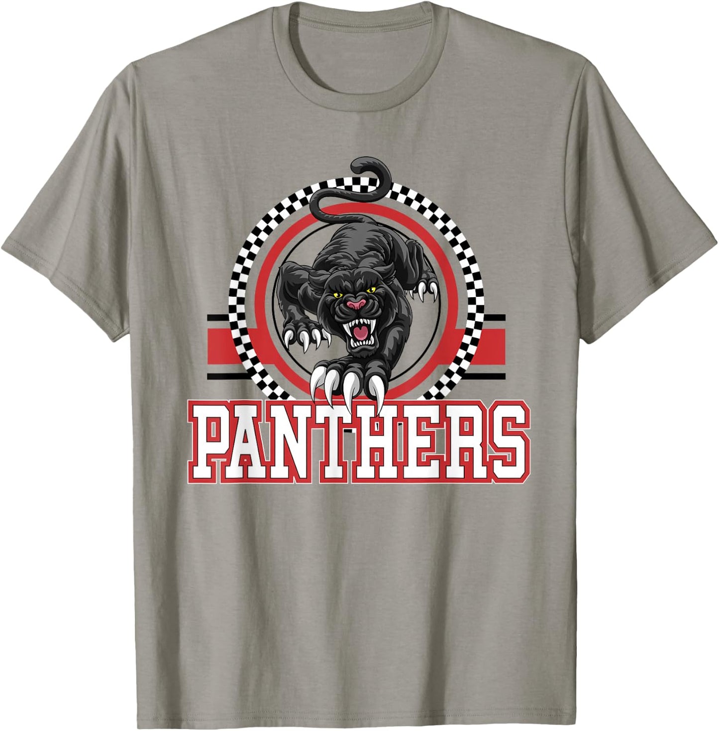 Panthers School Spirit Checkered Print Mascot Red Panther T-Shirt - T-Shirt | Sand