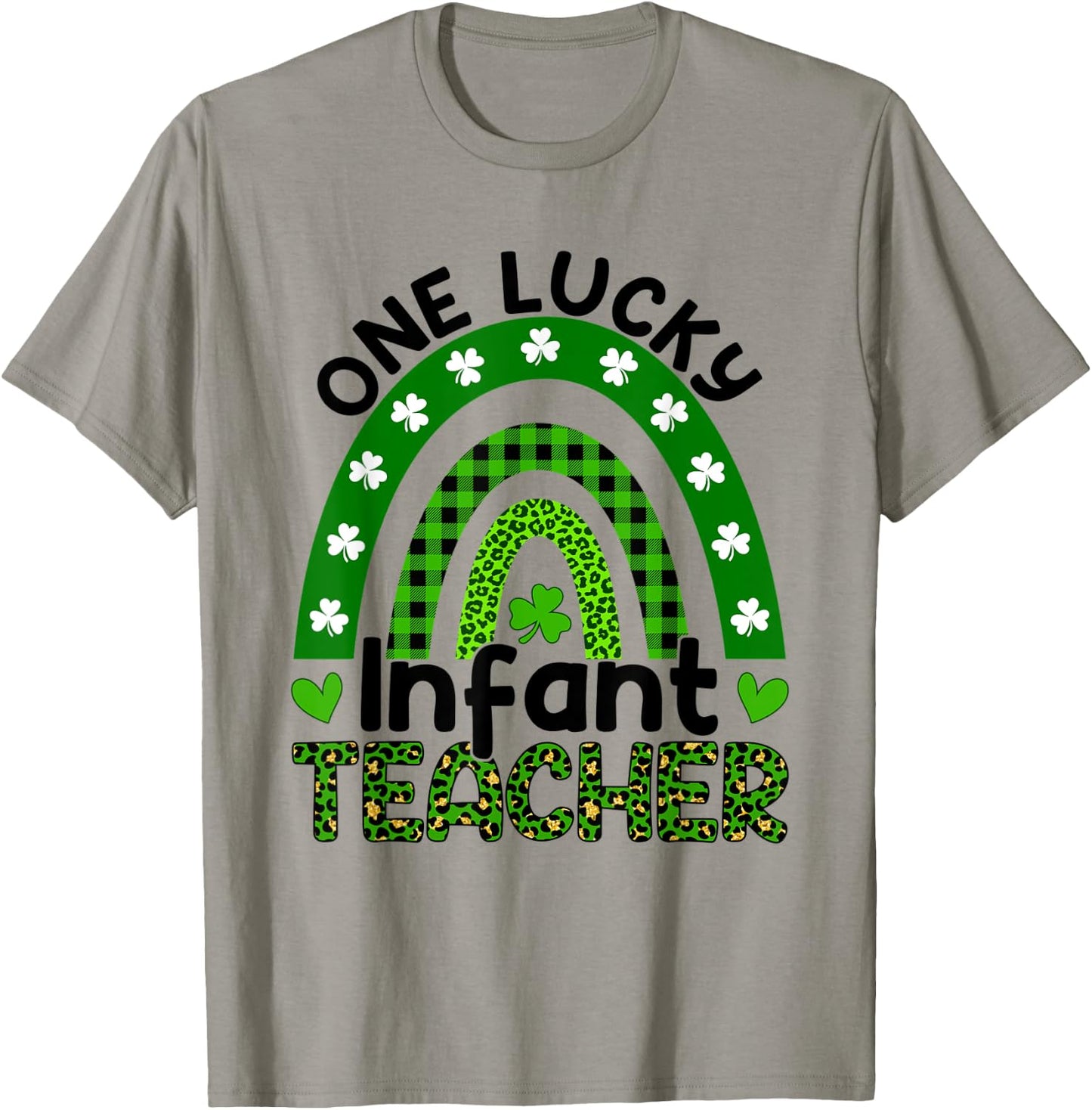 One Lucky Infant Teacher St Patricks Day Leopard Rainbow T-Shirt - T-Shirt | Sand