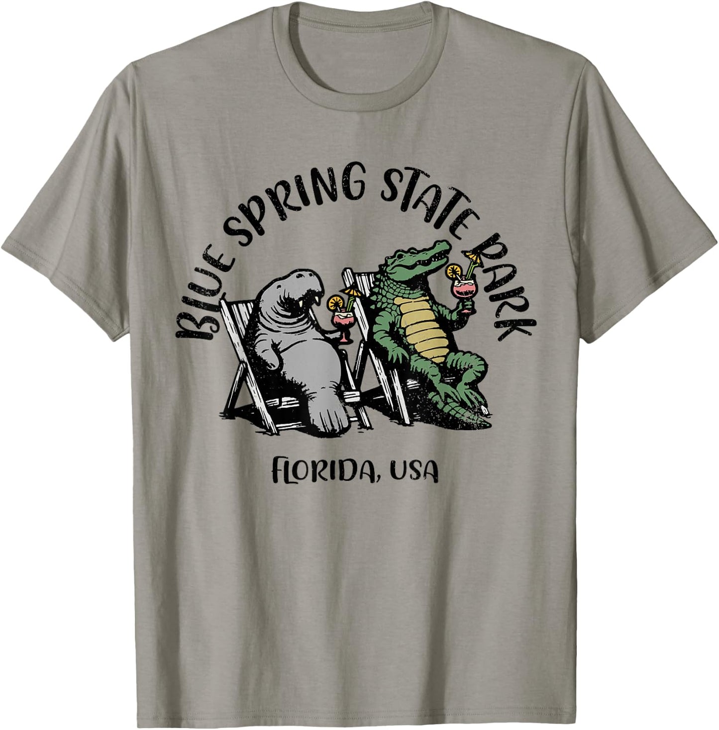Blue Spring State Park Florida USA Manatee Alligator Design T-Shirt - T-Shirt | Sand