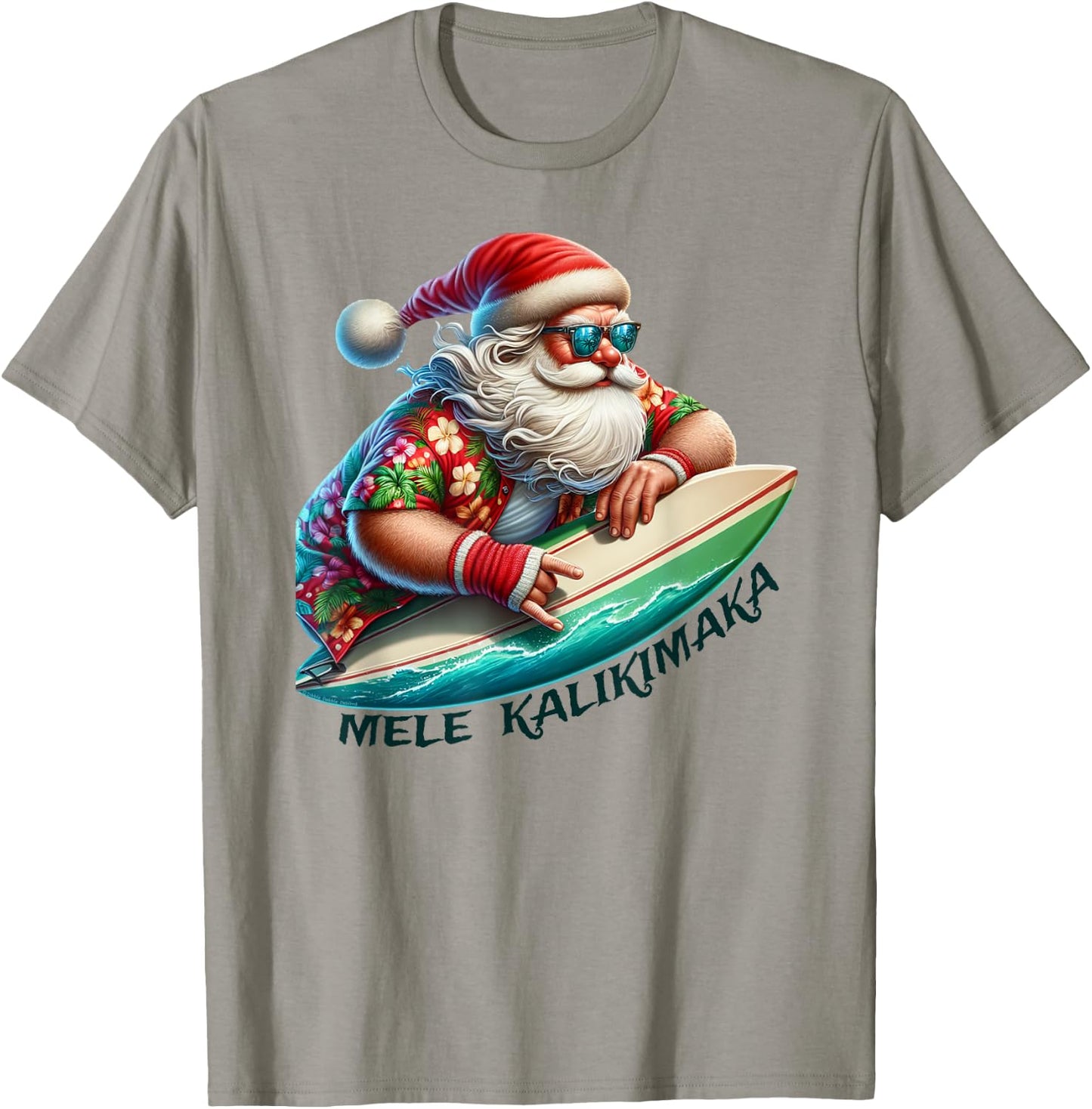 Mele Kalikimaka Surfing Merry Christmas Surfer Santa T-Shirt - T-Shirt | Sand