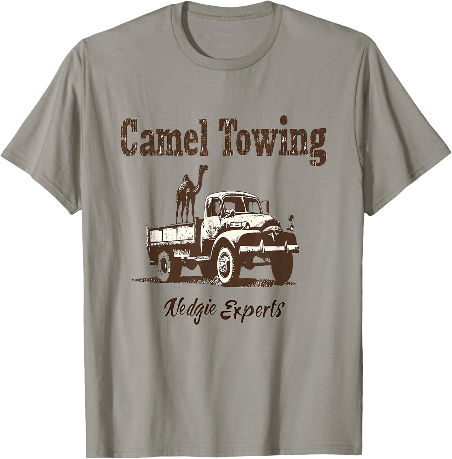 Camel Towing Wedgie Experts Funny Tow Truck Innuendo Art , Small, White T-Shirt - T-Shirt | Sand
