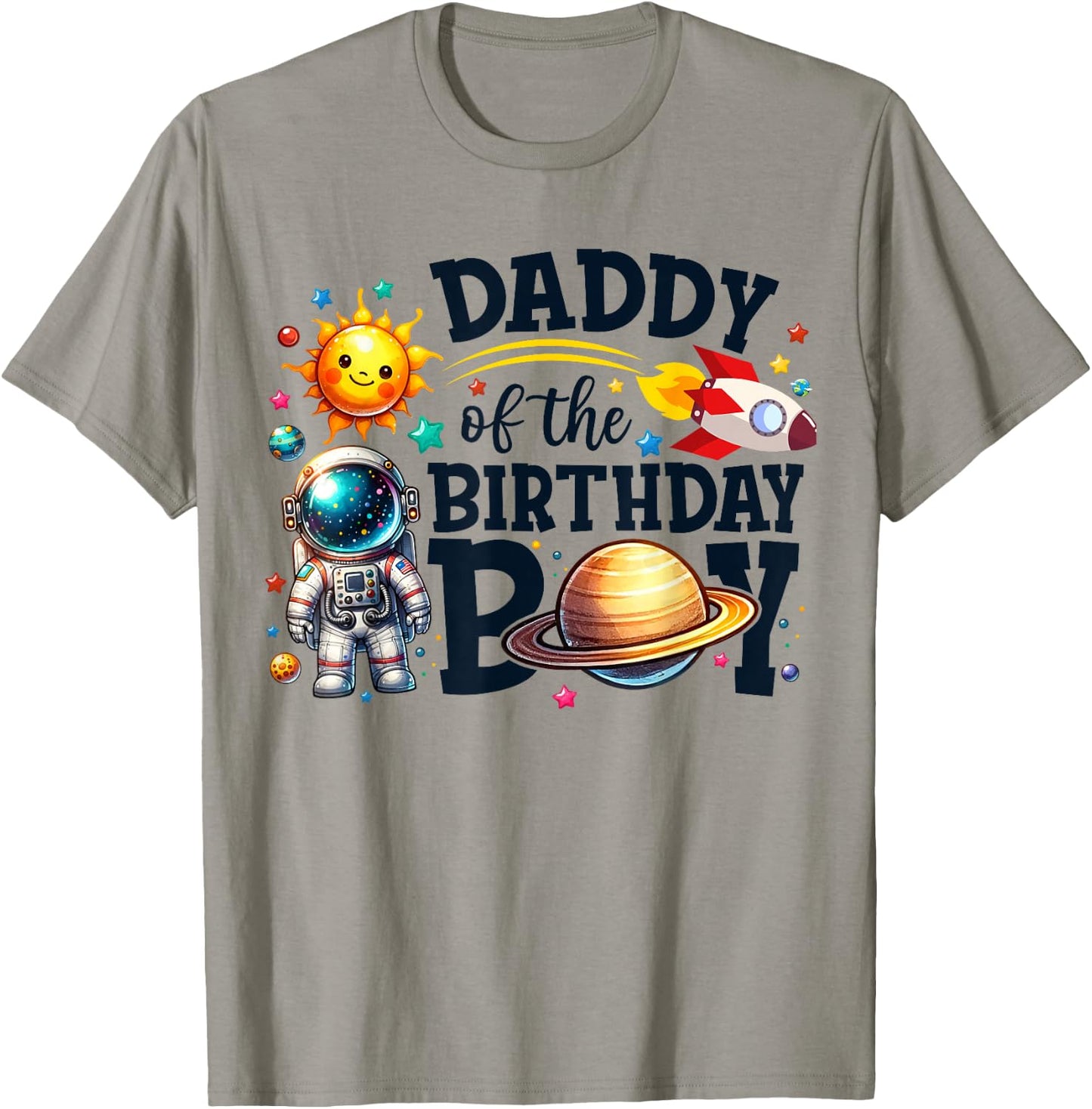 Daddy of The Birthday Boy Astronaut Dad Family Space Planets T-Shirt - T-Shirt | Sand