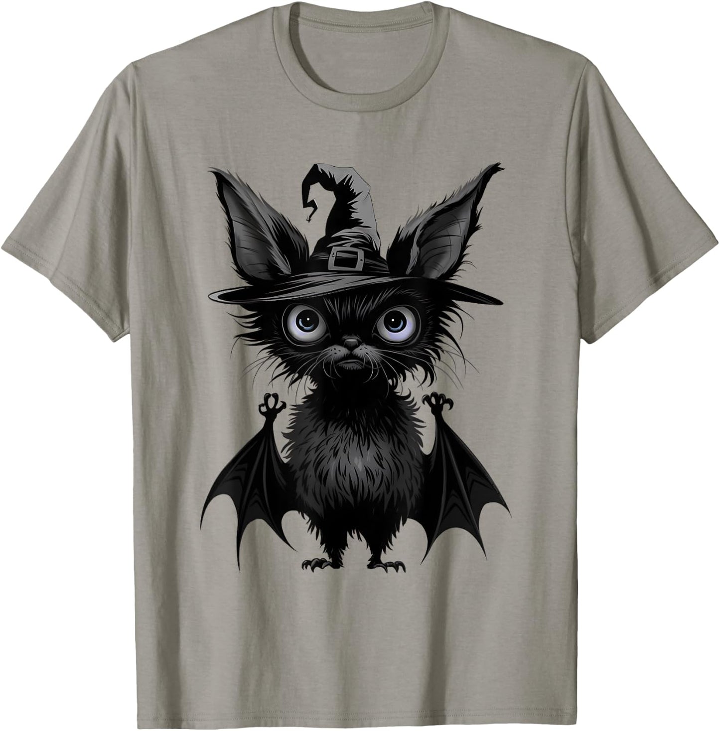 Cute Bat Wearing Witch Hat Trying to Be Scary Halloween Bat T-Shirt - T-Shirt | Sand