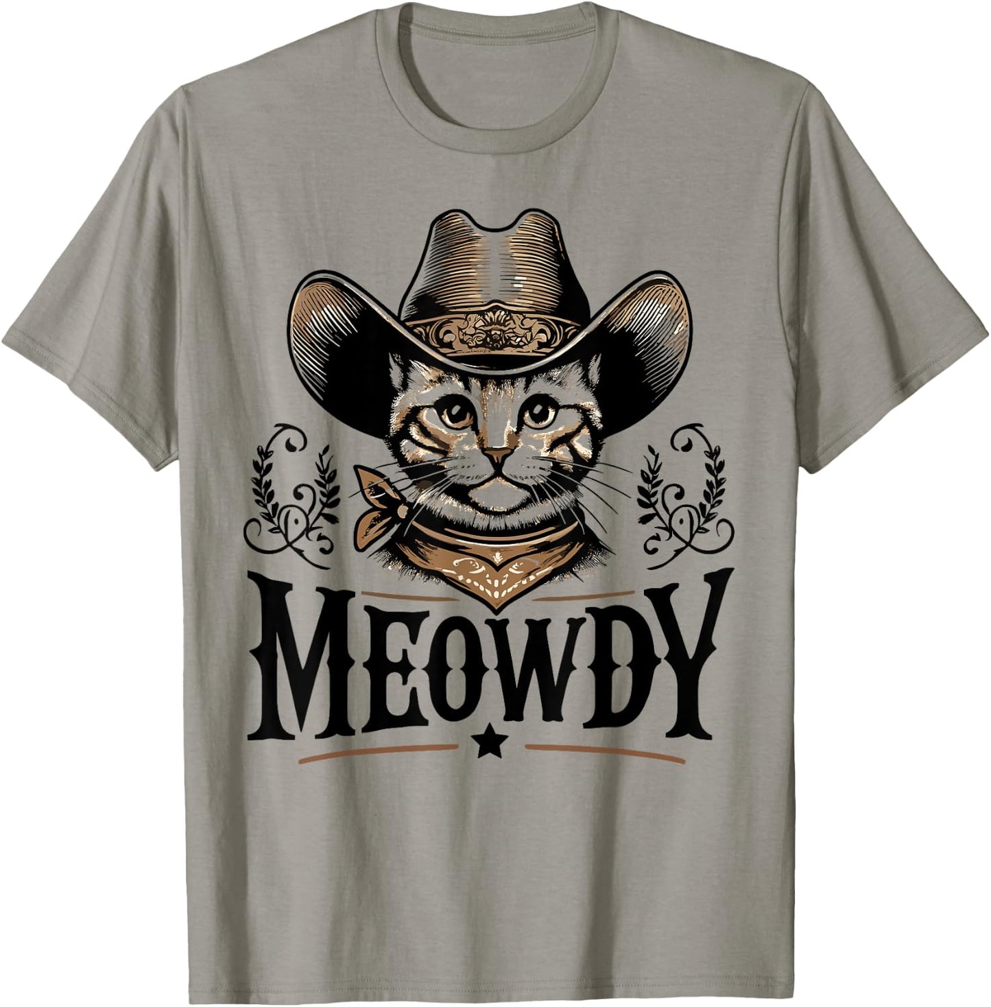 Meowdy Funny Cat Wearing Cowboy Hat Vintage Western Country T-Shirt - T-Shirt | Sand