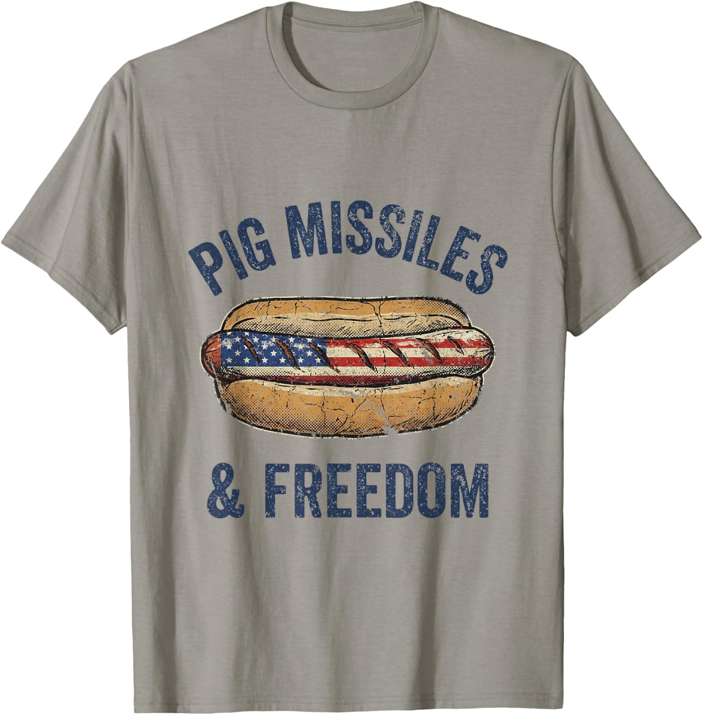 Pig Missiles and Freedom 4th of July.Patriotic Hotdog Outfit T-Shirt - T-Shirt | Sand