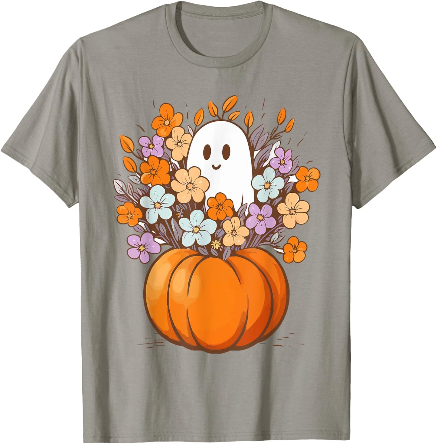 Floral Ghost Halloween Costume Aesthetic Ghost Pumpkin Fall T-Shirt - T-Shirt | Sand