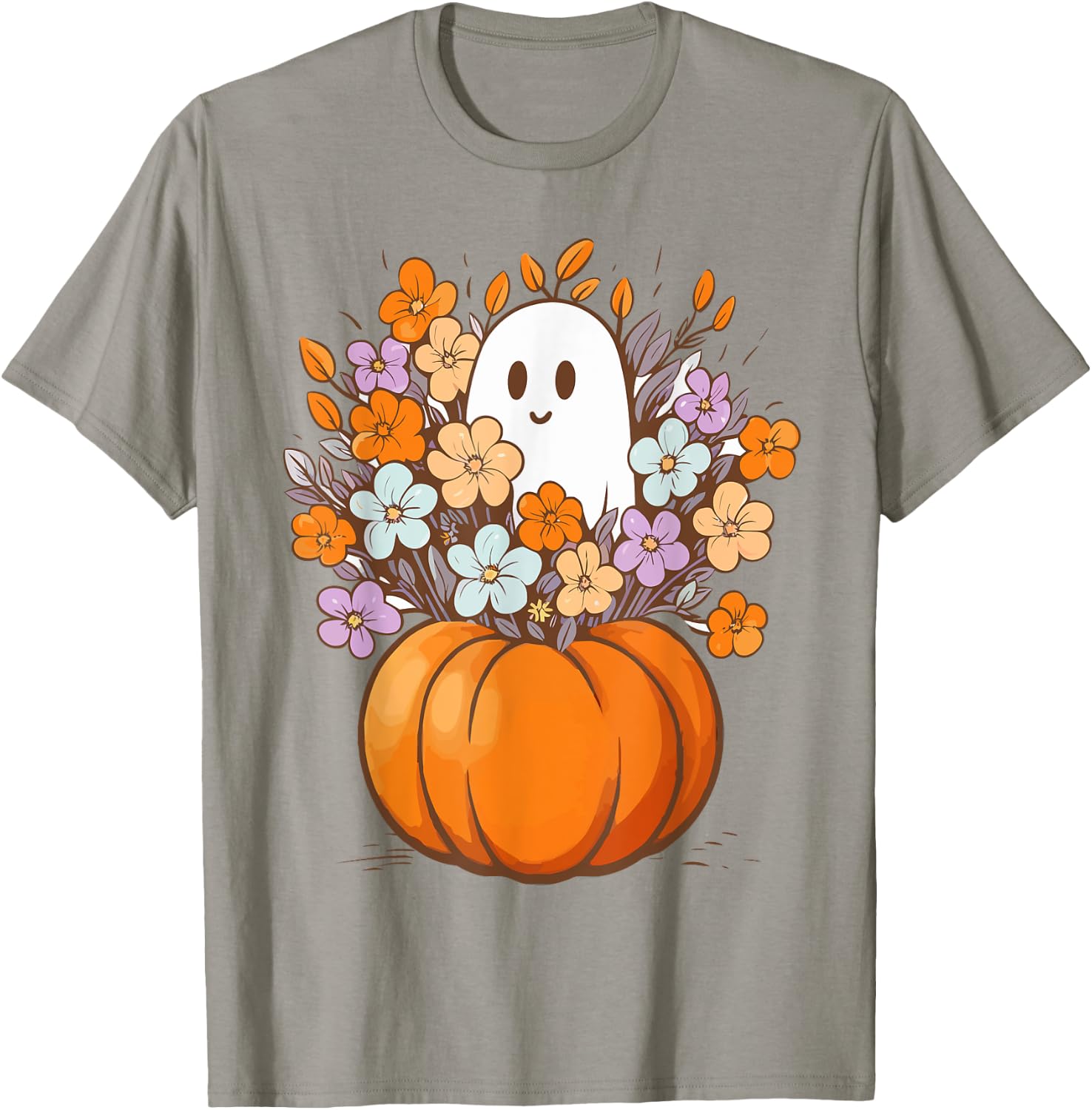Floral Ghost Halloween Costume Aesthetic Ghost Pumpkin Fall T-Shirt - T-Shirt | Sand