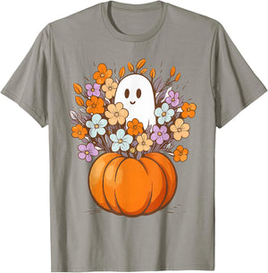 Floral Ghost Halloween Costume Aesthetic Ghost Pumpkin Fall T-Shirt - T-Shirt | Sand