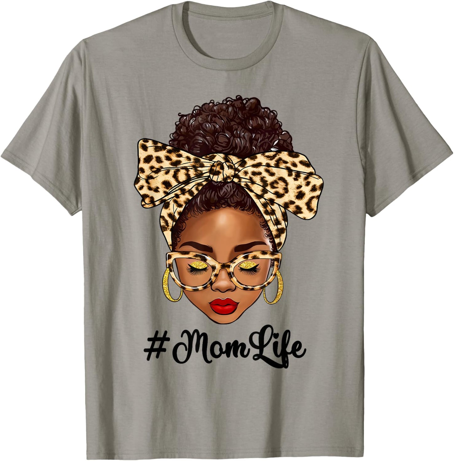 Afro Woman Messy Bun Black Mom Life Mother's Day T-Shirt - T-Shirt | Sand