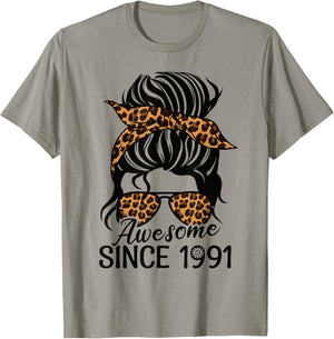 Awesome since 1991 Woman And Girl Leopard Retro Born 1991 T-Shirt - T-Shirt | Sand