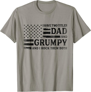 I Have Two Titles Dad & Grumpy Black USA Flag Father Grandpa T-Shirt - T-Shirt | Sand