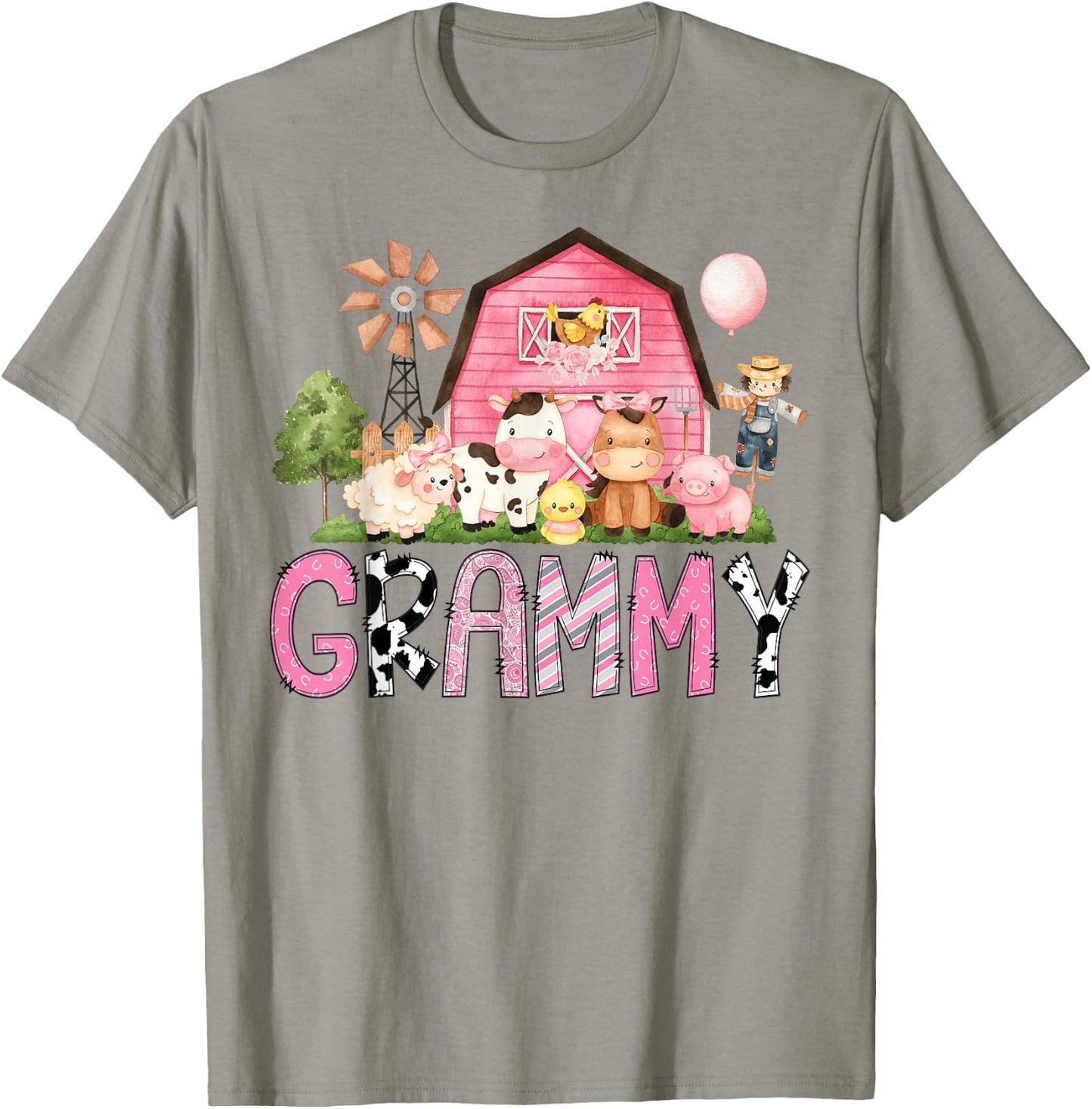 Grammy Pink Farm Cow Lover Birthday Girl Matching T-Shirt - T-Shirt | Sand