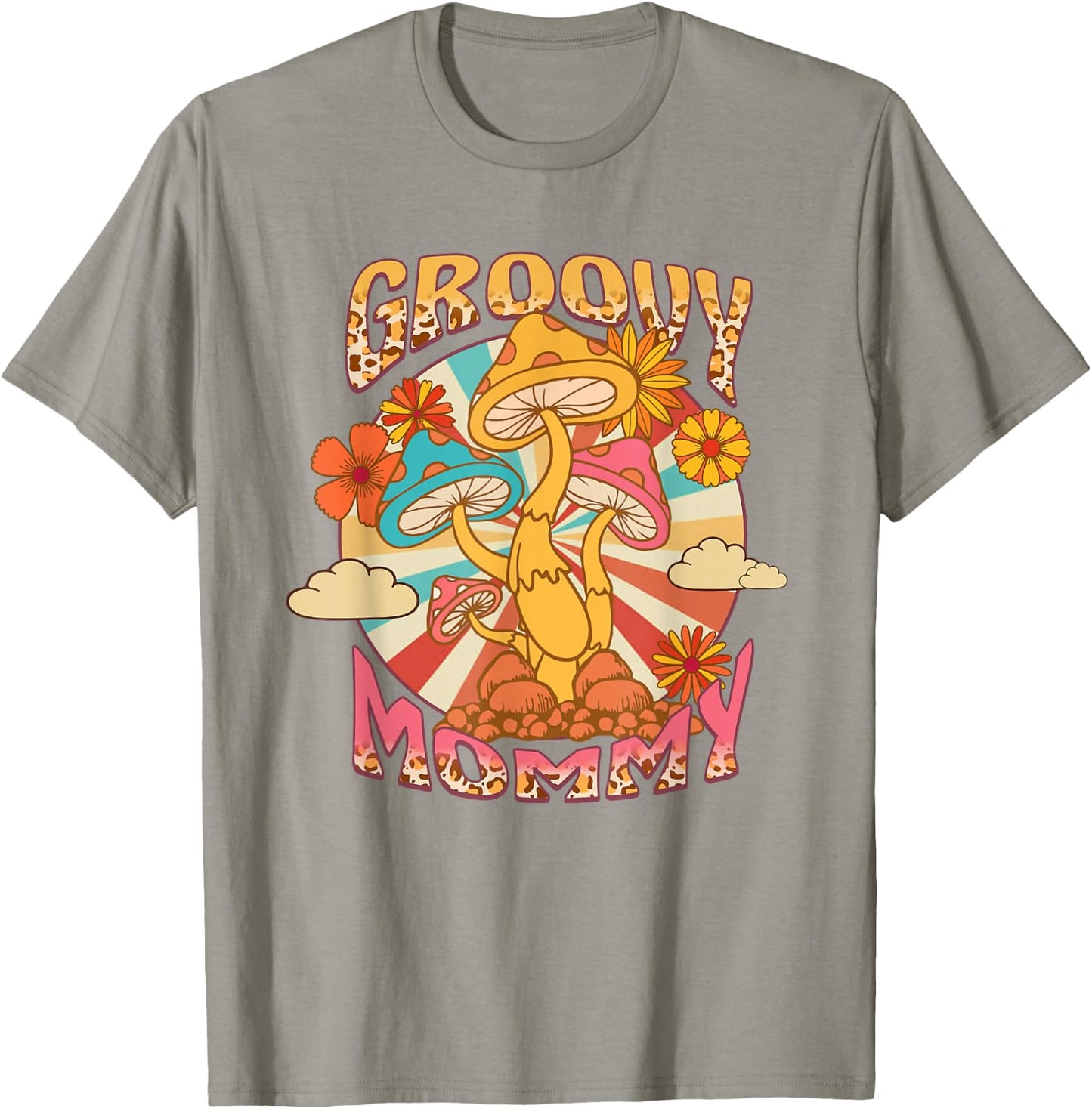 Groovy Mommy Leopard Mushroom Mom Flowers Mother's Day T-Shirt - T-Shirt | Sand