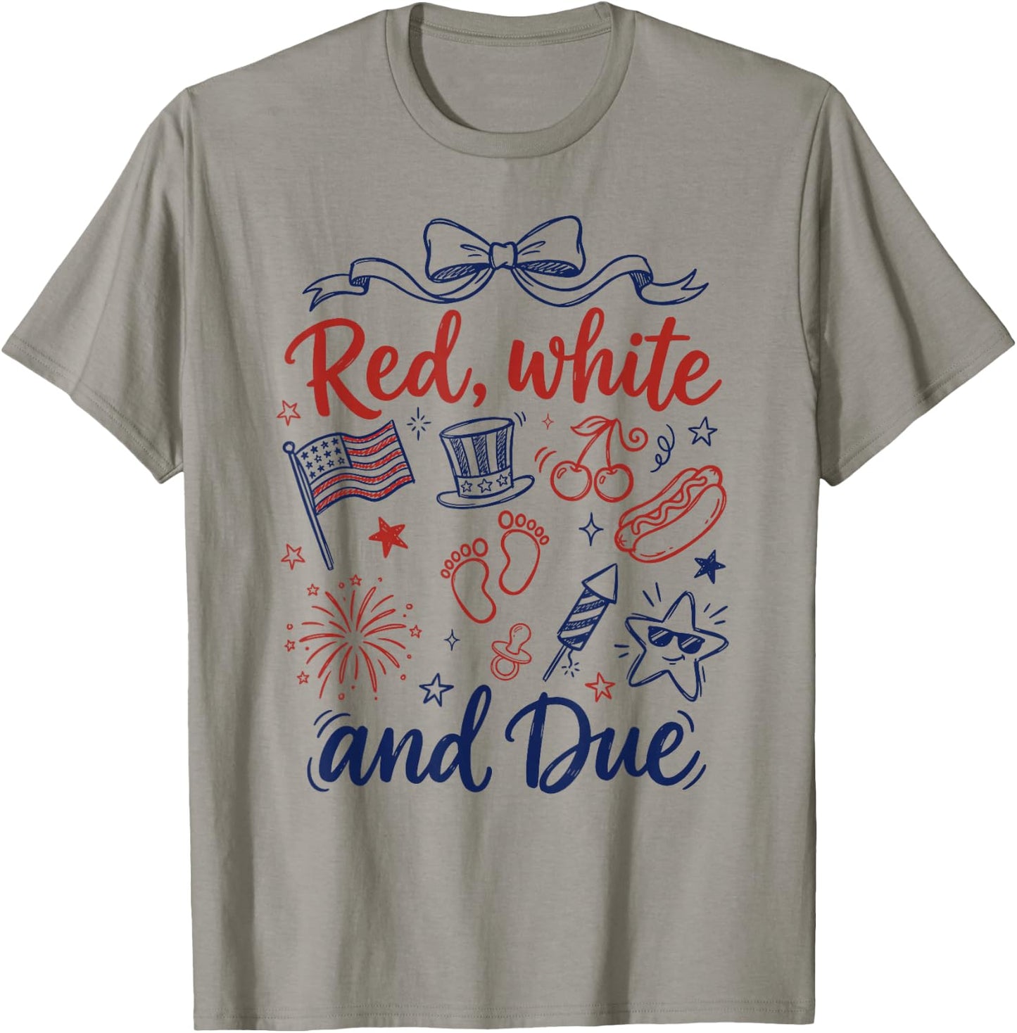 Red White and Due 4th of July Pregnancy Announcement T-Shirt - T-Shirt | Sand