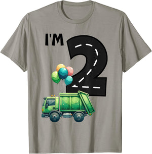 I'm Two 2 Year Old Birthday Boy Garbage Truck Toddler Bday T-Shirt - T-Shirt | Sand