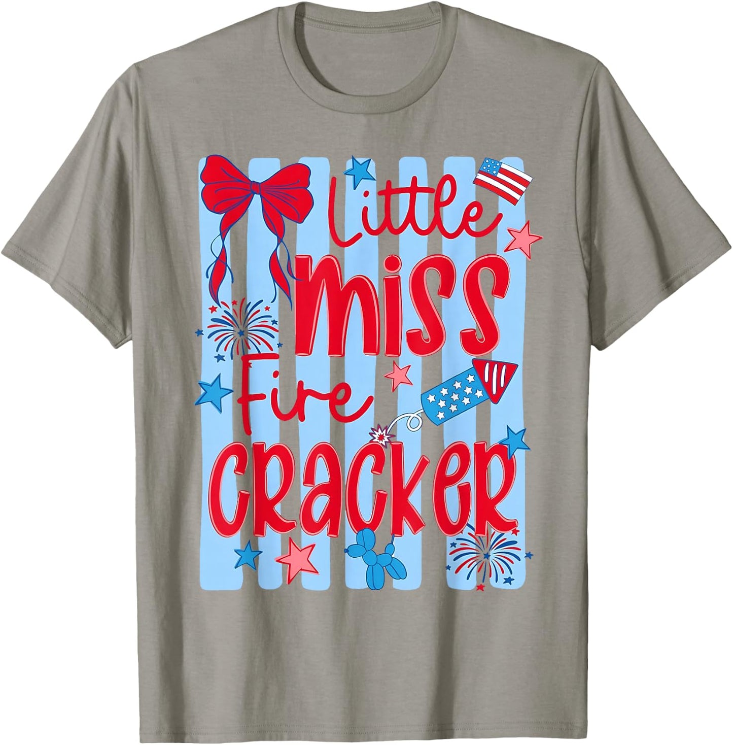 4th of July Little Miss Firecracker Bow Women Girl T-Shirt - T-Shirt | Sand