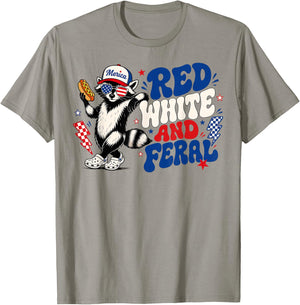4th of July Red White and Feral Raccoon Men Women Kid T-Shirt - T-Shirt | Sand