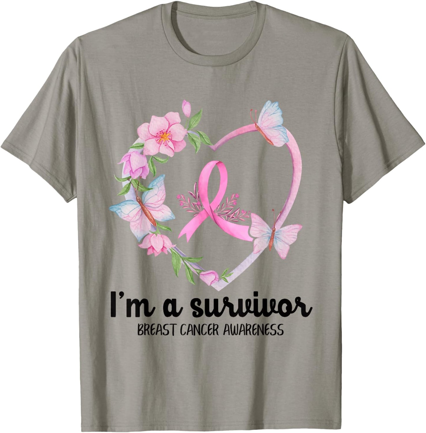I'm A Survivor Breast Cancer Awareness Pink Ribbon Heart T-Shirt - T-Shirt | Sand