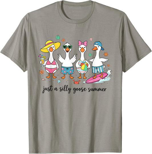 Just A Silly Goose Summer Cute Beach Vacation Vibes T-Shirt - T-Shirt | Sand