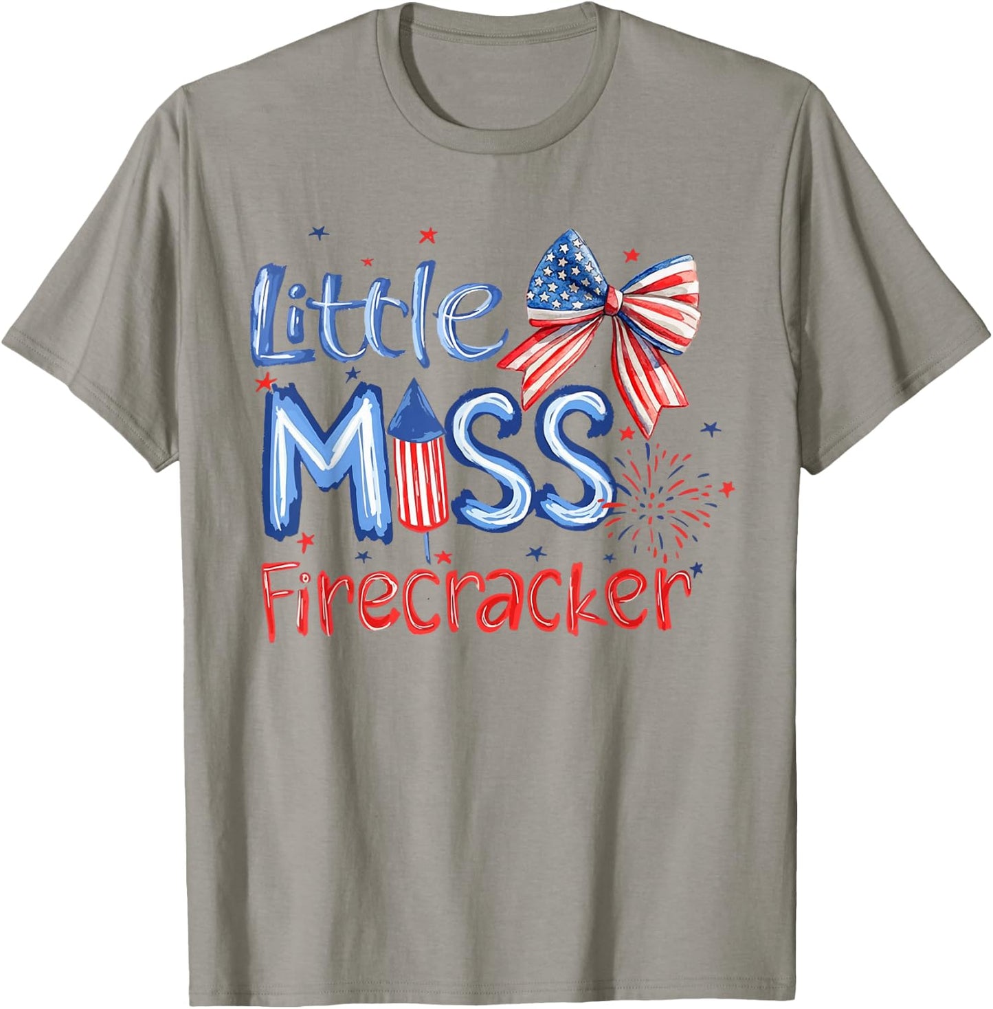 Coquette Bow Little Miss Firecracker US Flag 4th of July T-Shirt - T-Shirt | Sand