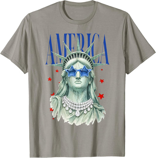 American Beauty Statue of Liberty Patriotic 4th of July T-Shirt - T-Shirt | Sand