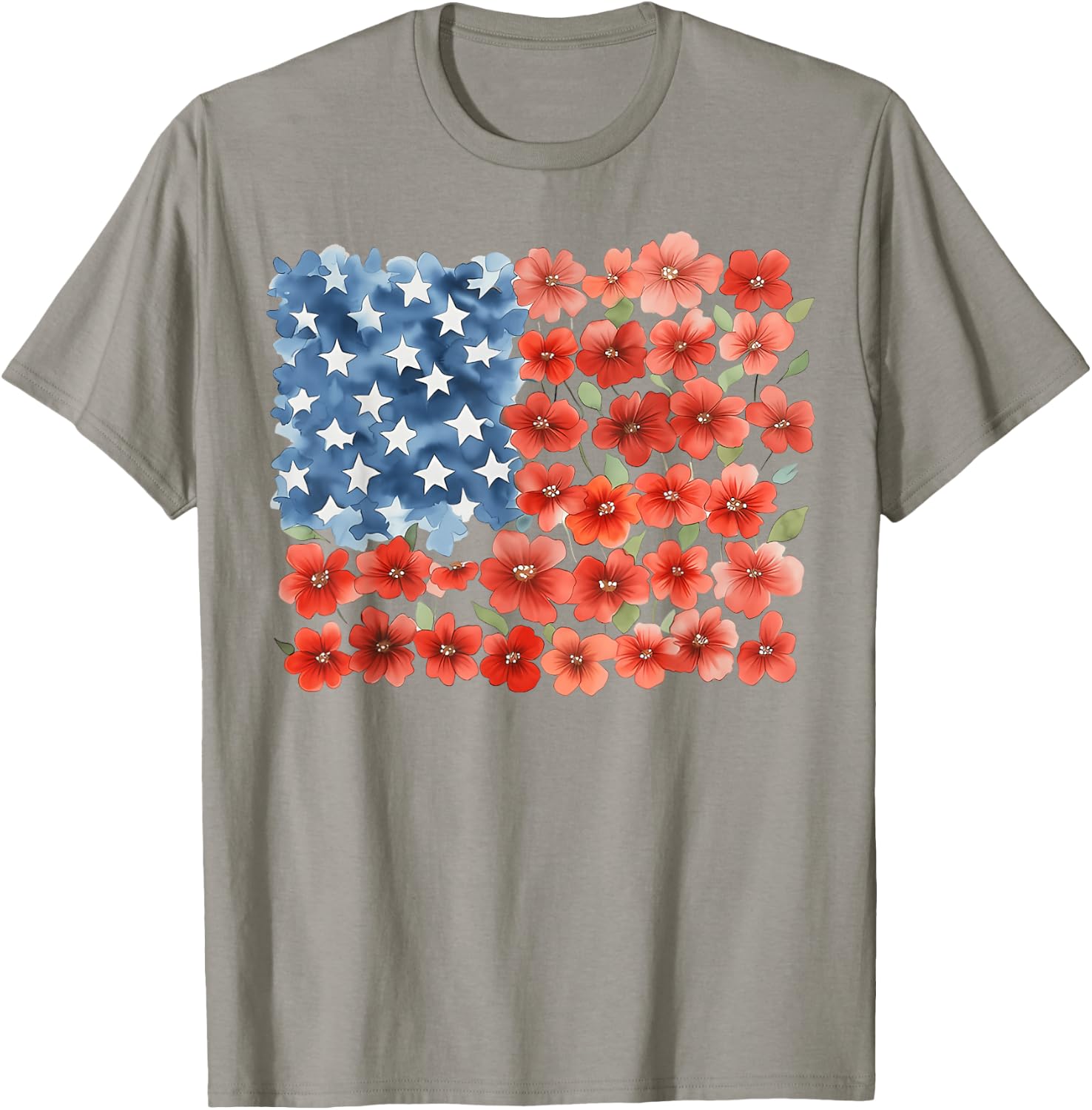Red Poppy Flower American Flag Memorial Day Floral July 4th T-Shirt - T-Shirt | Sand