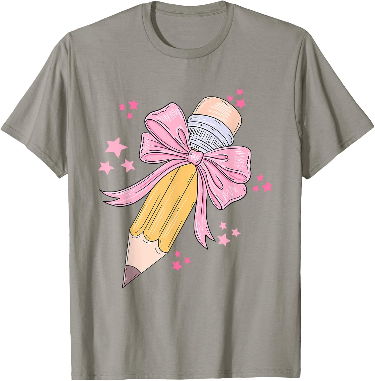 Pencil Coquette Bow Teacher Appreciation Back To School T-Shirt - T-Shirt | Sand