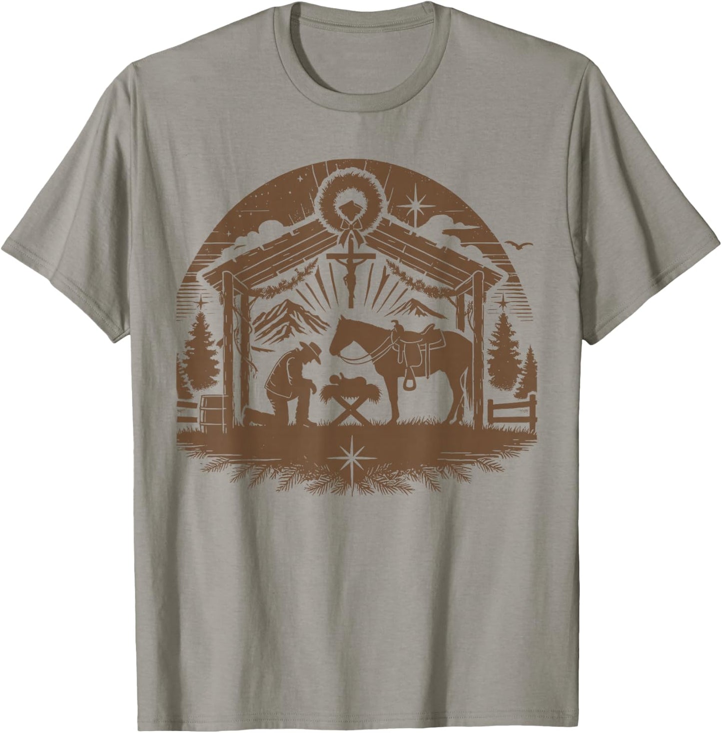 Praying Cowboy Christmas Nativity Christian Western Country T-Shirt - T-Shirt | Sand