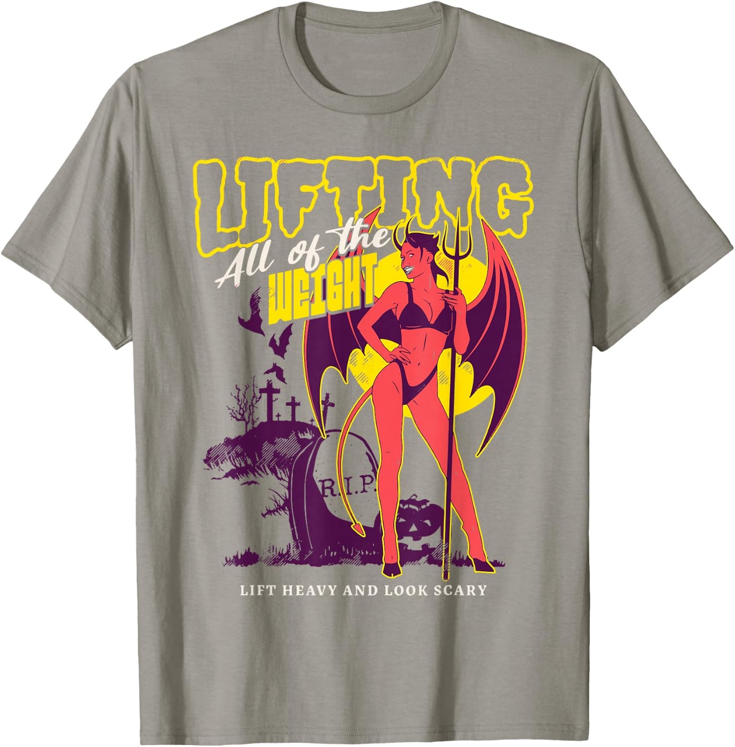 Halloween Lift Heavy Weight Cute Devil Spooky Sexy Demon Gym T-Shirt - T-Shirt | Sand
