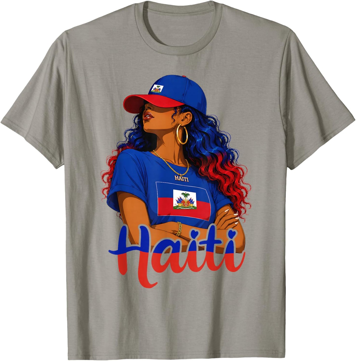 Haitian Girl Haiti Flag Proud Haitienne Afro Women Haiti T-Shirt - T-Shirt | Sand