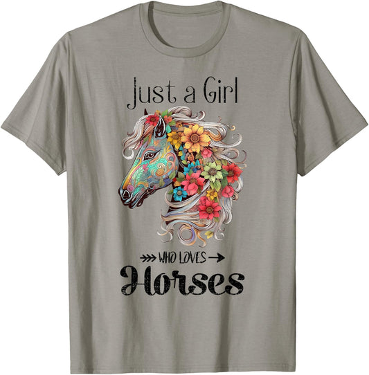 Vintage Just A Girl Who Loves Horses, Horseback Riding T-Shirt - T-Shirt | Sand